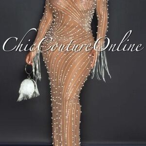 Pearl Embellished Nude Dress